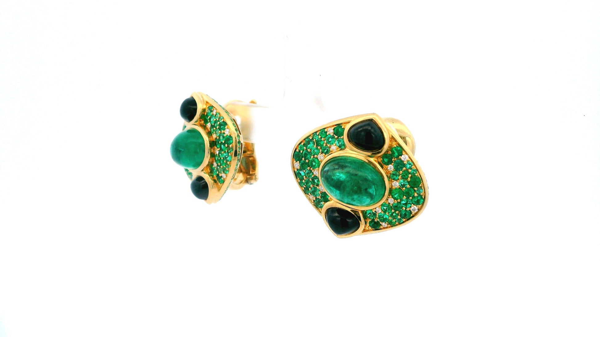 Marina B. Emerald Lucilla Clip On Earrings Black Spinel Diamonds 18K Yellow Gold