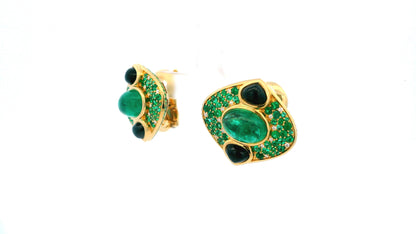 Marina B. Emerald Lucilla Clip On Earrings Black Spinel Diamonds 18K Yellow Gold
