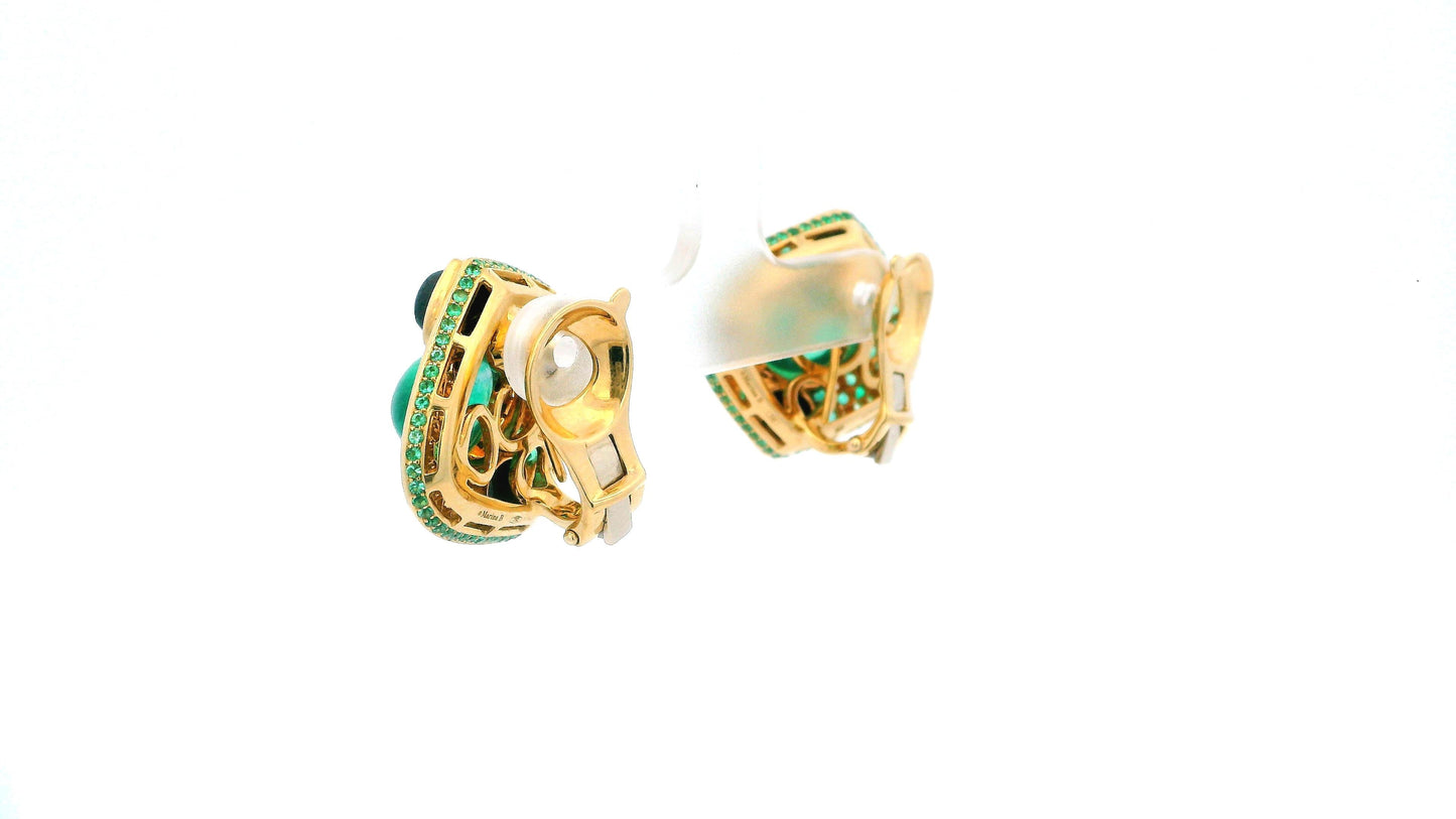 Marina B. Emerald Lucilla Clip On Earrings Black Spinel Diamonds 18K Yellow Gold
