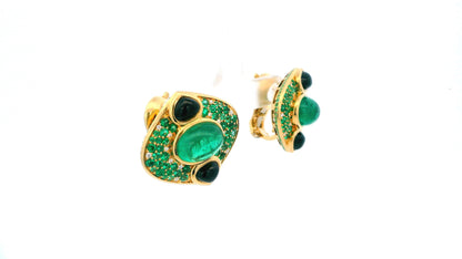 Marina B. Emerald Lucilla Clip On Earrings Black Spinel Diamonds 18K Yellow Gold