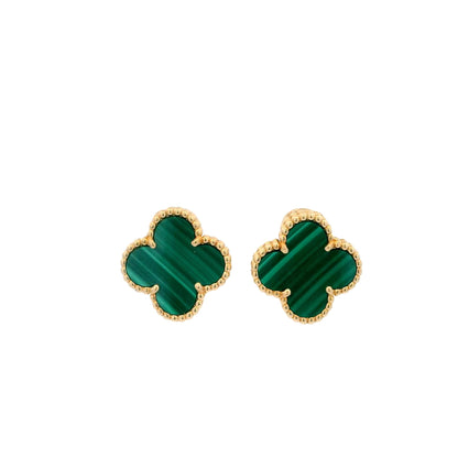 Van Cleef & Arpels Vintage Alhambra, 18K Gold & Malachite Earrings Box & Papers