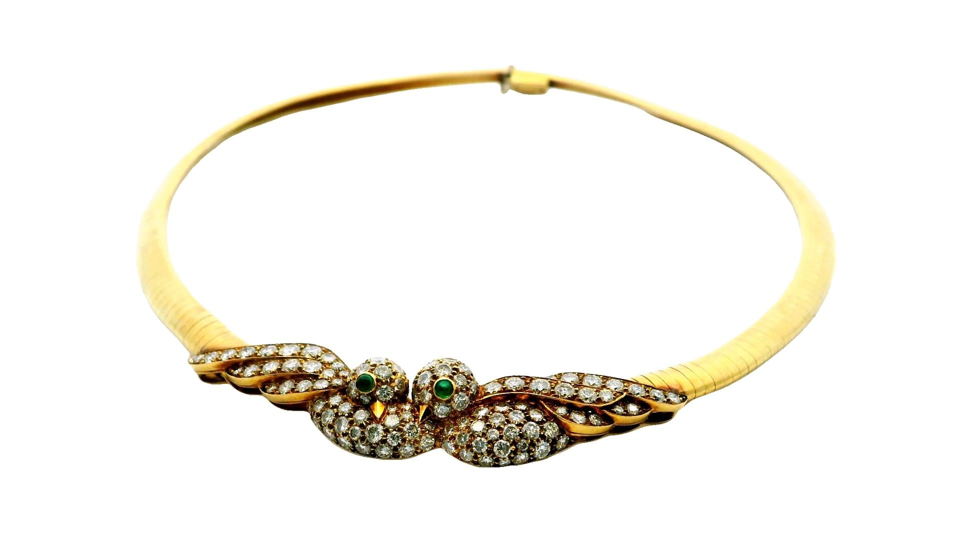 Van Cleef & Arpels Pave Lovebirds Tubogas 18K Yellow Gold Necklace