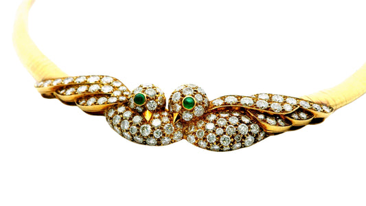 Van Cleef & Arpels Pave Lovebirds Tubogas 18K Yellow Gold Necklace