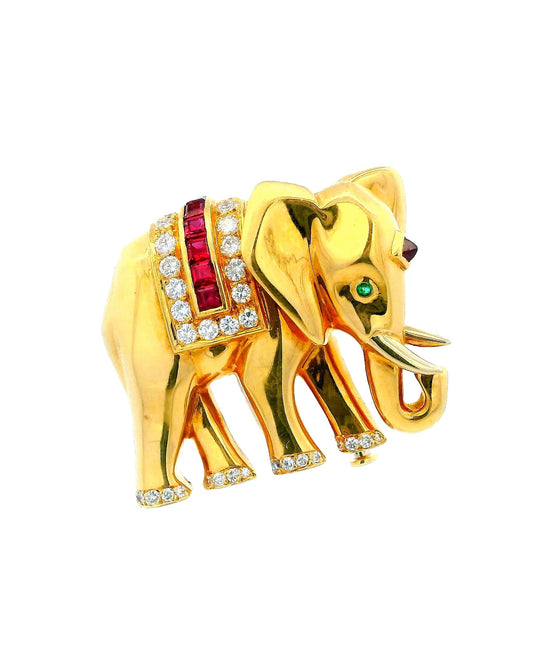 cartier elephant brooch ruby diamond saddle diamond tipped feet