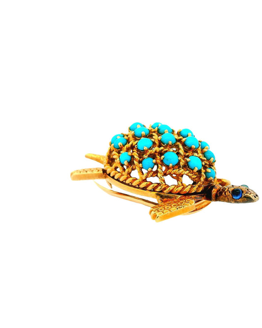 Cartier Paris Vintage Yellow Gold Turquoise Sapphire Turtle Brooch