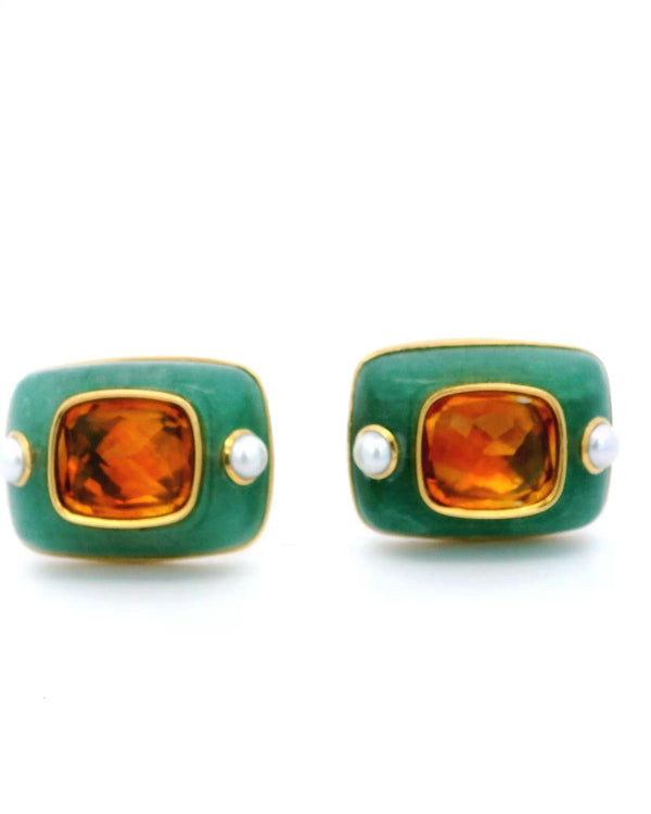 Seaman Schepps 18k Gold Chrysoprase Citrine Pearl Earrings