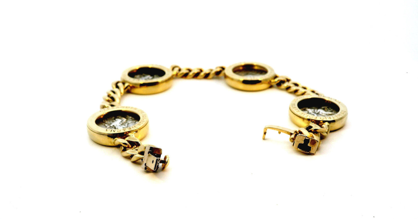 Bvlgari Four Silver Coin Curb Link in 18K Yellow Gold Bracelet