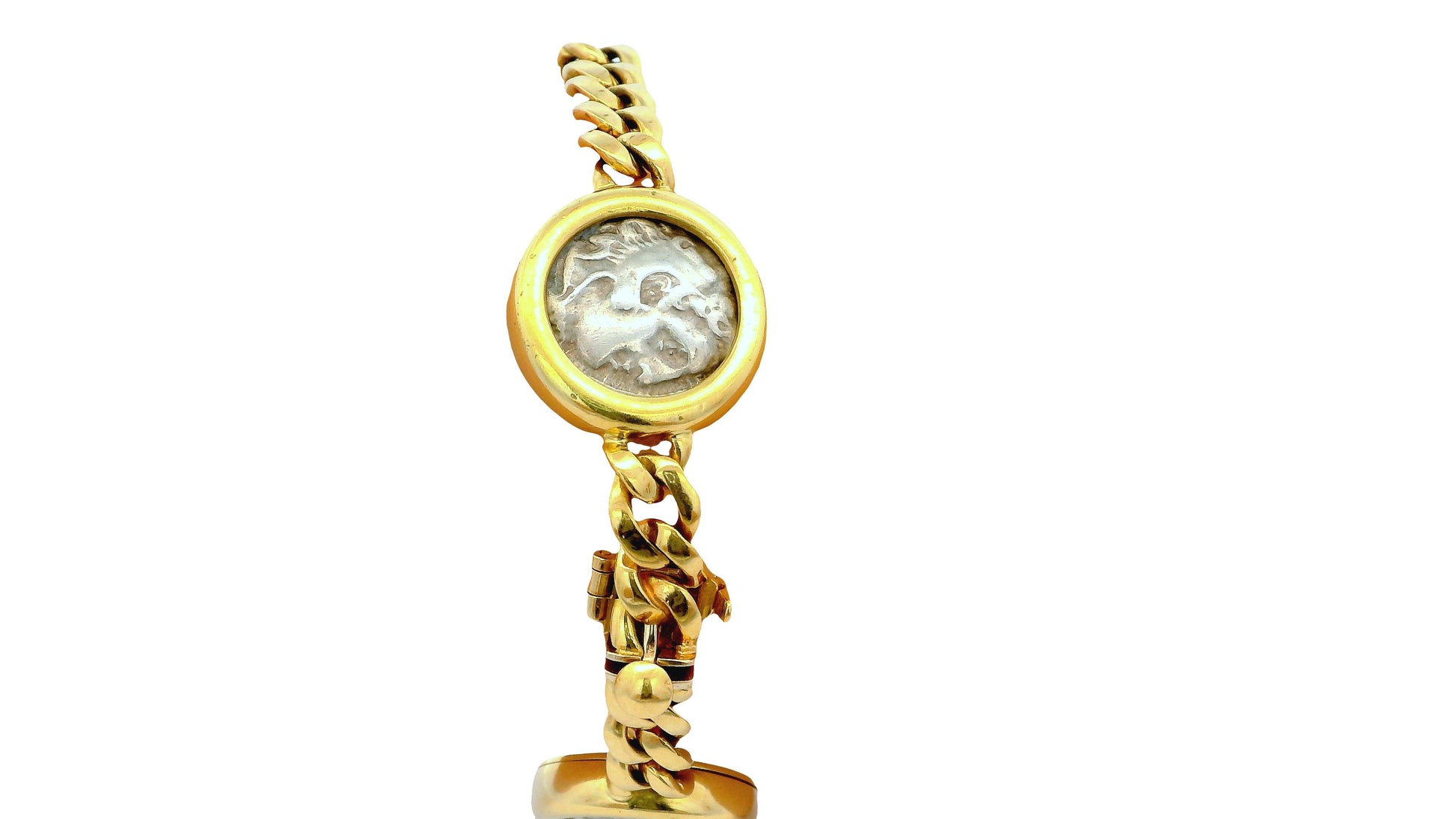 Bvlgari Four Silver Coin Curb Link in 18K Yellow Gold Bracelet