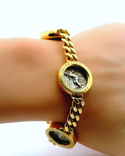Bvlgari Four Silver Coin Curb Link in 18K Yellow Gold Bracelet