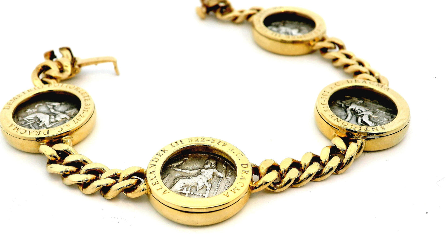 Bvlgari Four Silver Coin Curb Link in 18K Yellow Gold Bracelet