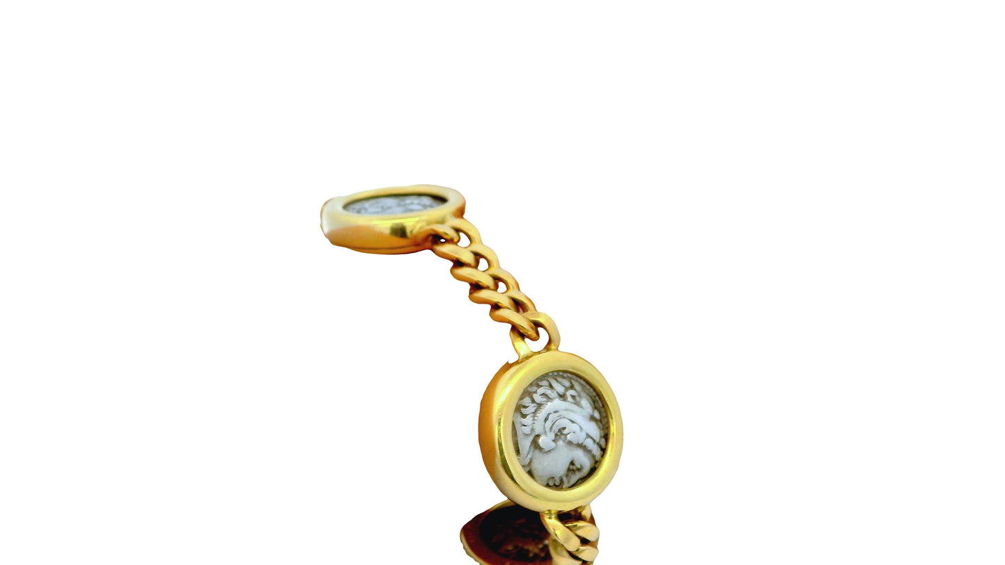 Bvlgari Four Silver Coin Curb Link in 18K Yellow Gold Bracelet