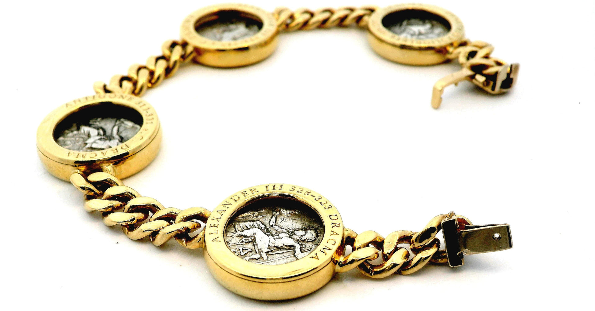 Bvlgari Four Silver Coin Curb Link in 18K Yellow Gold Bracelet