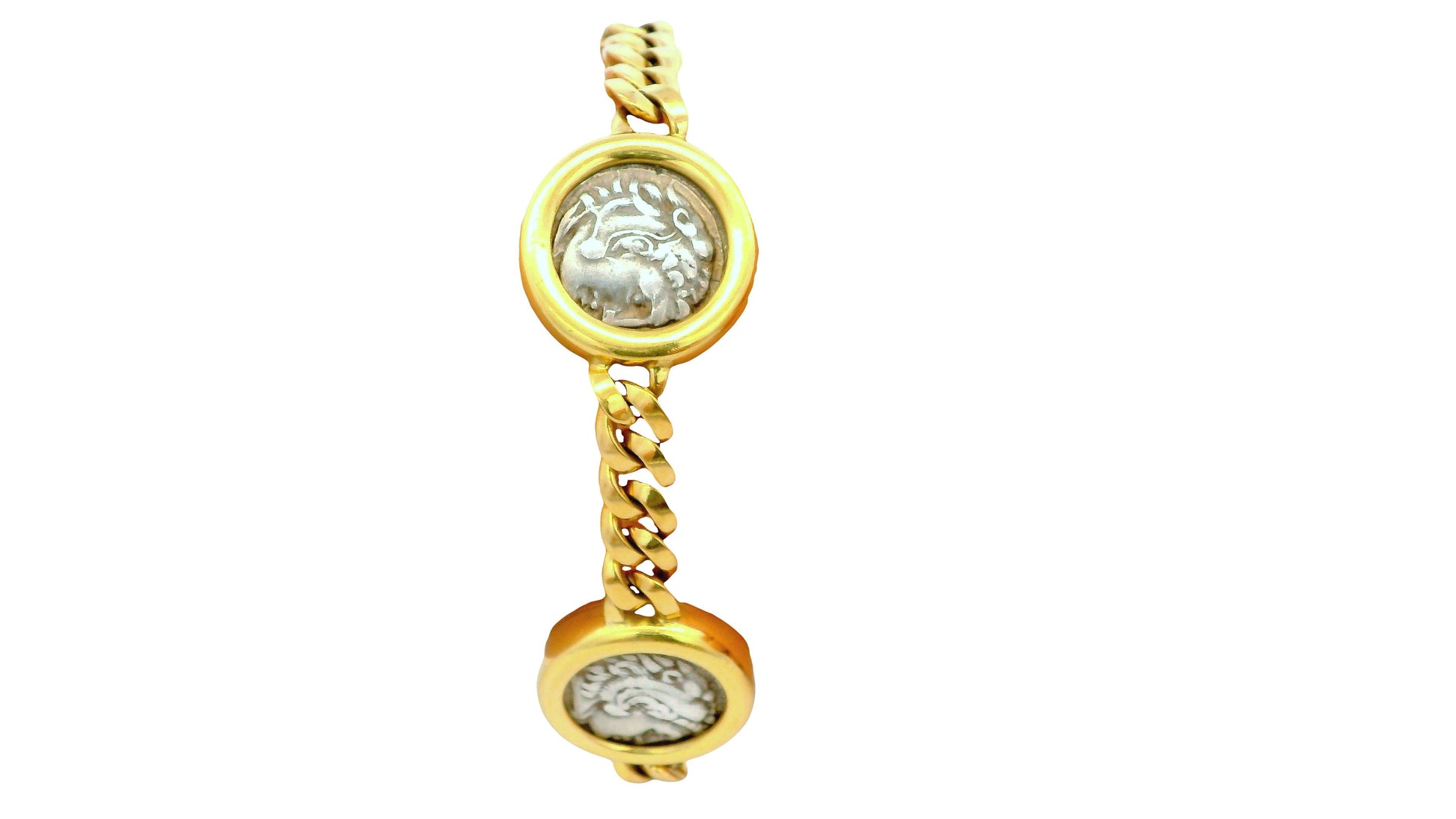 Bvlgari Four Silver Coin Curb Link in 18K Yellow Gold Bracelet