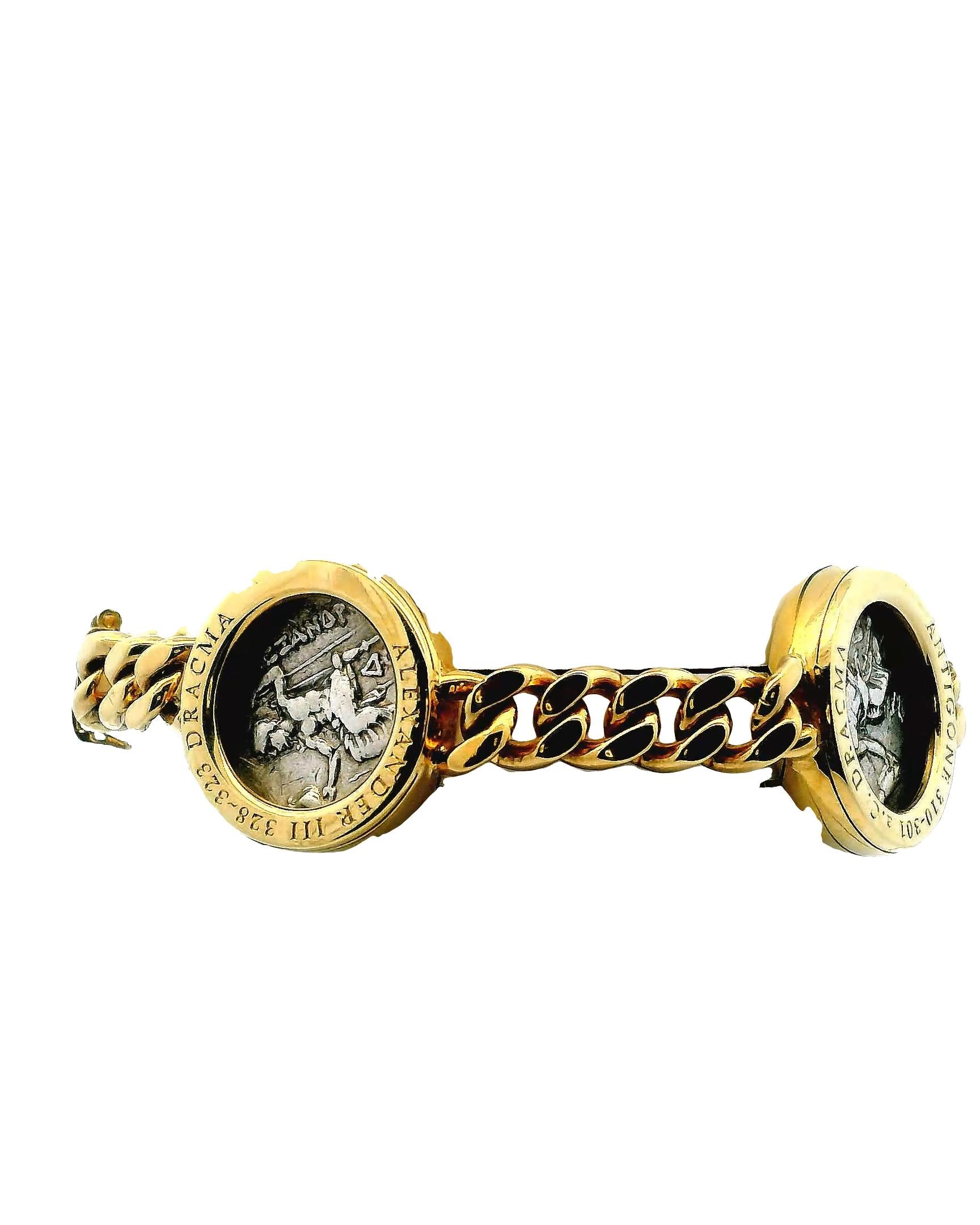 Bvlgari Four Silver Coin Curb Link in 18K Yellow Gold Bracelet