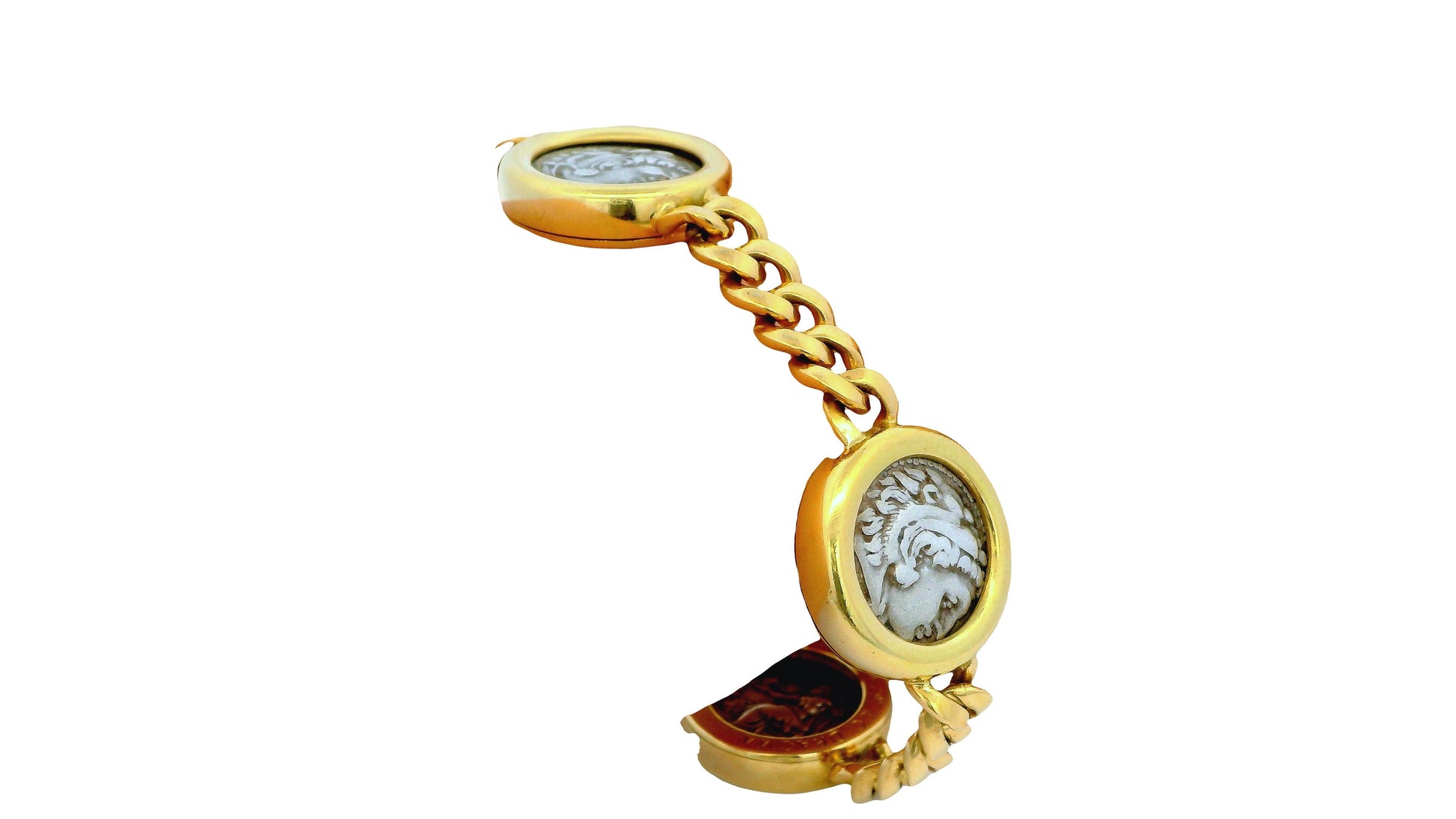 Bvlgari Four Silver Coin Curb Link in 18K Yellow Gold Bracelet