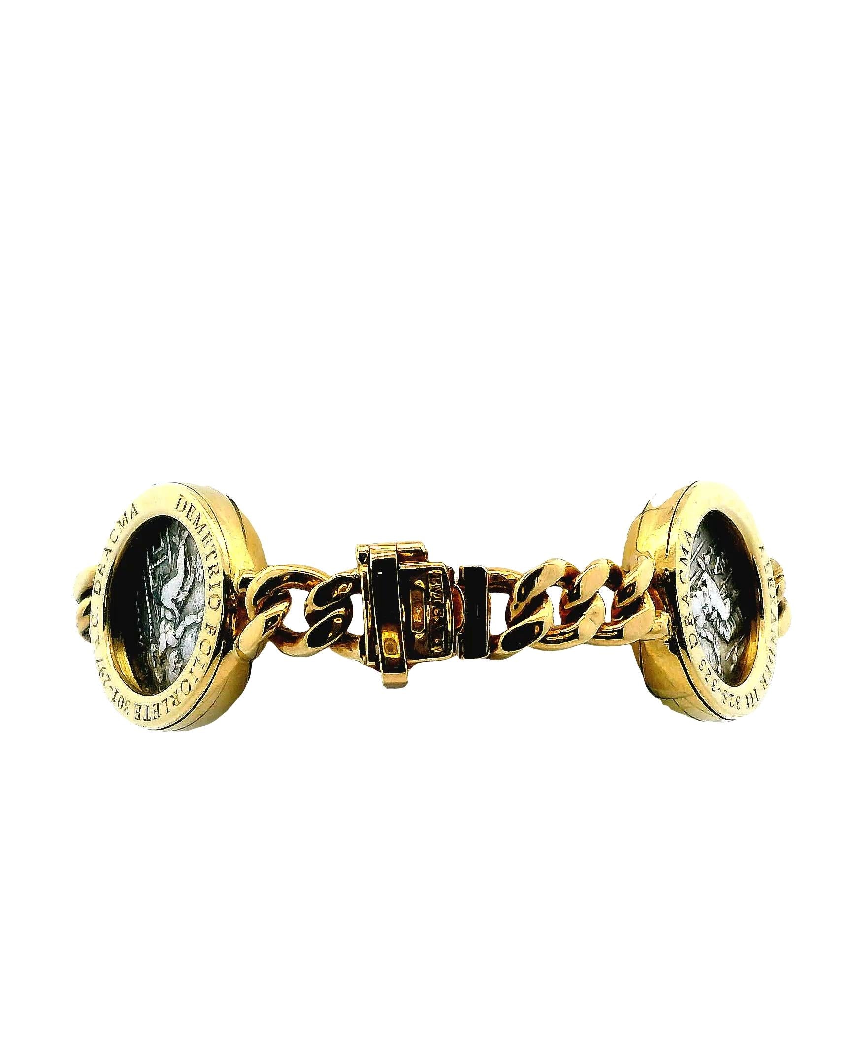 Bvlgari Four Silver Coin Curb Link in 18K Yellow Gold Bracelet