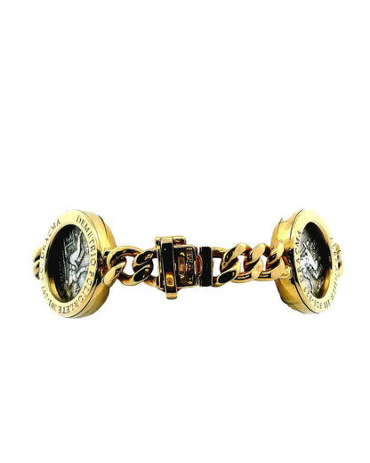 Bvlgari Four Silver Coin Curb Link in 18K Yellow Gold Bracelet