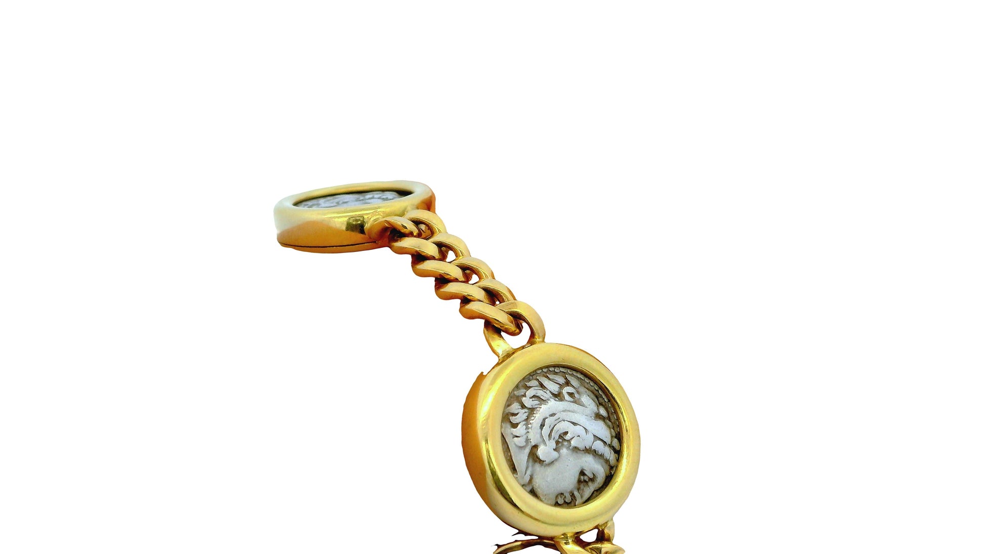 Bvlgari Four Silver Coin Curb Link in 18K Yellow Gold Bracelet