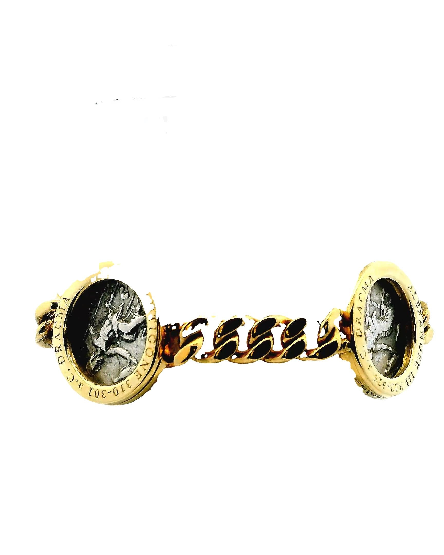 Bvlgari Four Silver Coin Curb Link in 18K Yellow Gold Bracelet