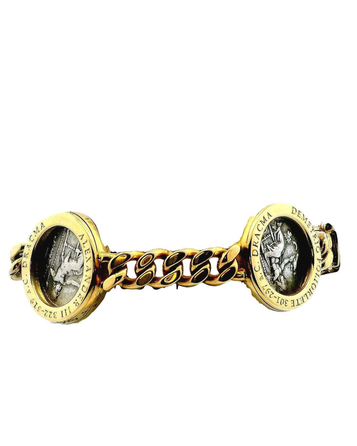 Bvlgari Four Silver Coin Curb Link in 18K Yellow Gold Bracelet