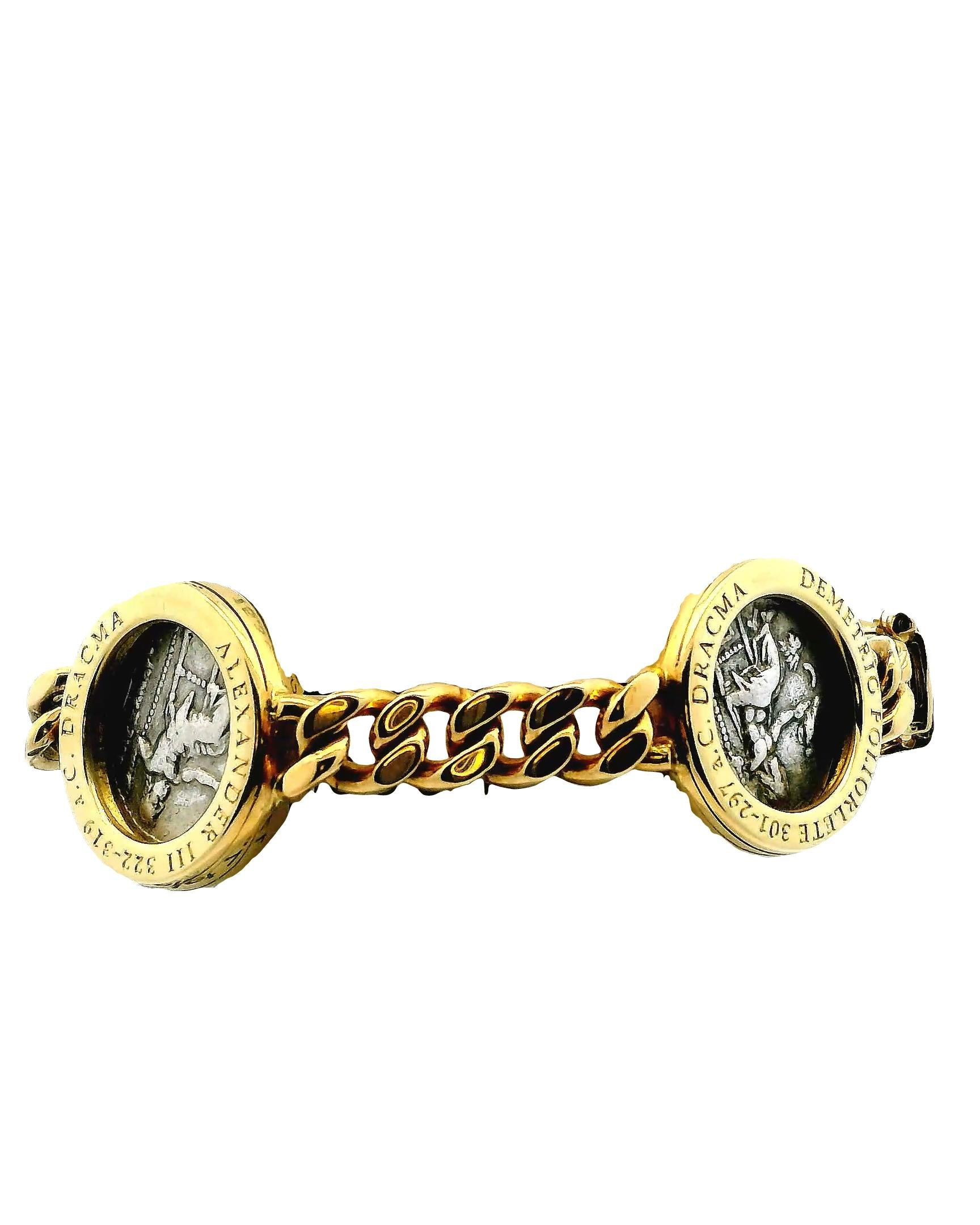 Bvlgari Four Silver Coin Curb Link in 18K Yellow Gold Bracelet