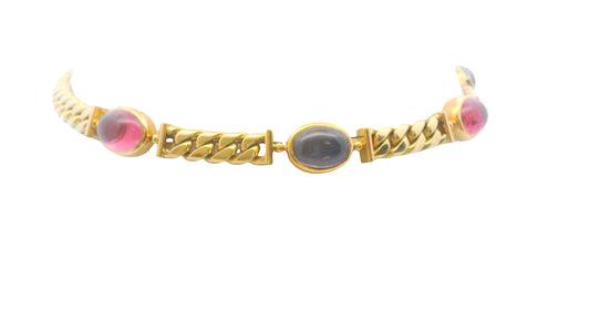 Bvlgari Five Station Mixed Cabochon Gemstone Necklace in 18K Yellow Gold