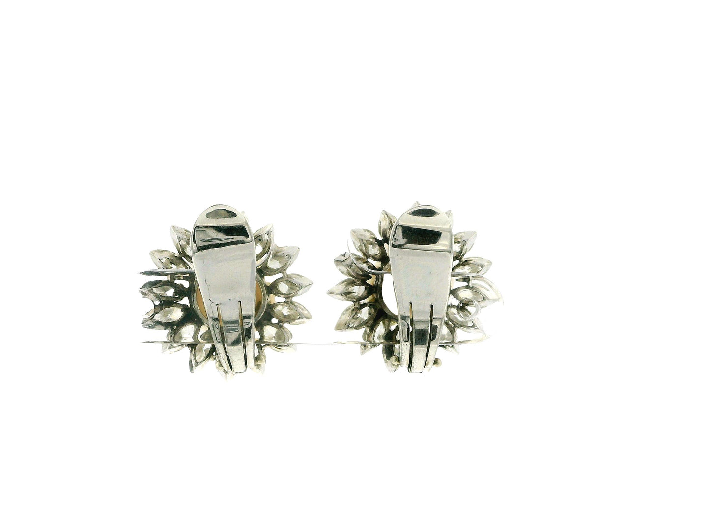 Trio Platinum & 18K White Gold Central Pearl diamonds Clip On Earrings