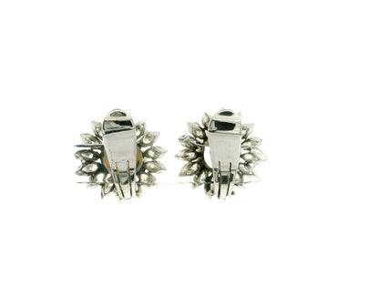 Trio Platinum & 18K White Gold Central Pearl diamonds Clip On Earrings