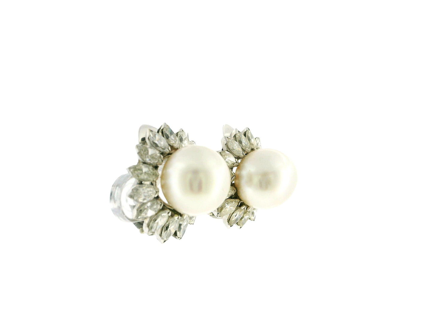 Trio Platinum & 18K White Gold Central Pearl diamonds Clip On Earrings