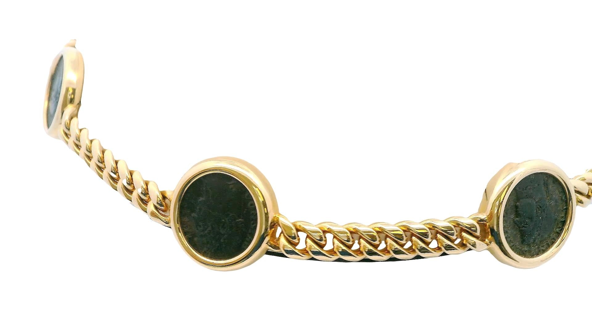 Bvlgari Monete Curb 18k Yellow Gold 7 Ancient Coin Necklace W/Service Papers