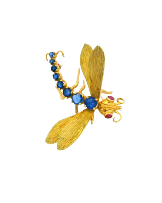 18K Eight-Sapphire Body Ruby Eyes Dragonfly Brooch