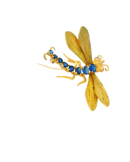 18K Eight-Sapphire Body Ruby Eyes Dragonfly Brooch