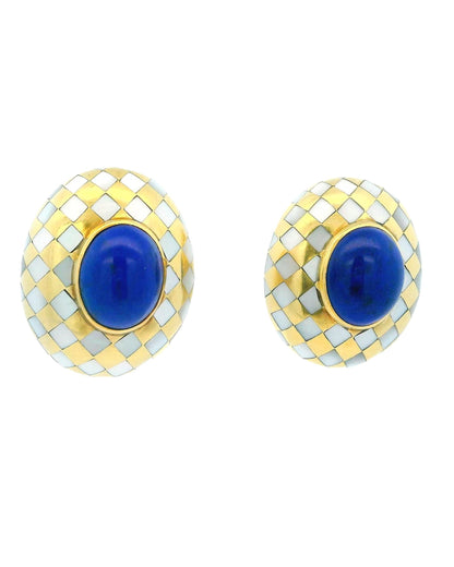 Angela Cummings Oval Clips MOP Grid Lapis Oval Cab Center 18k  Earrings