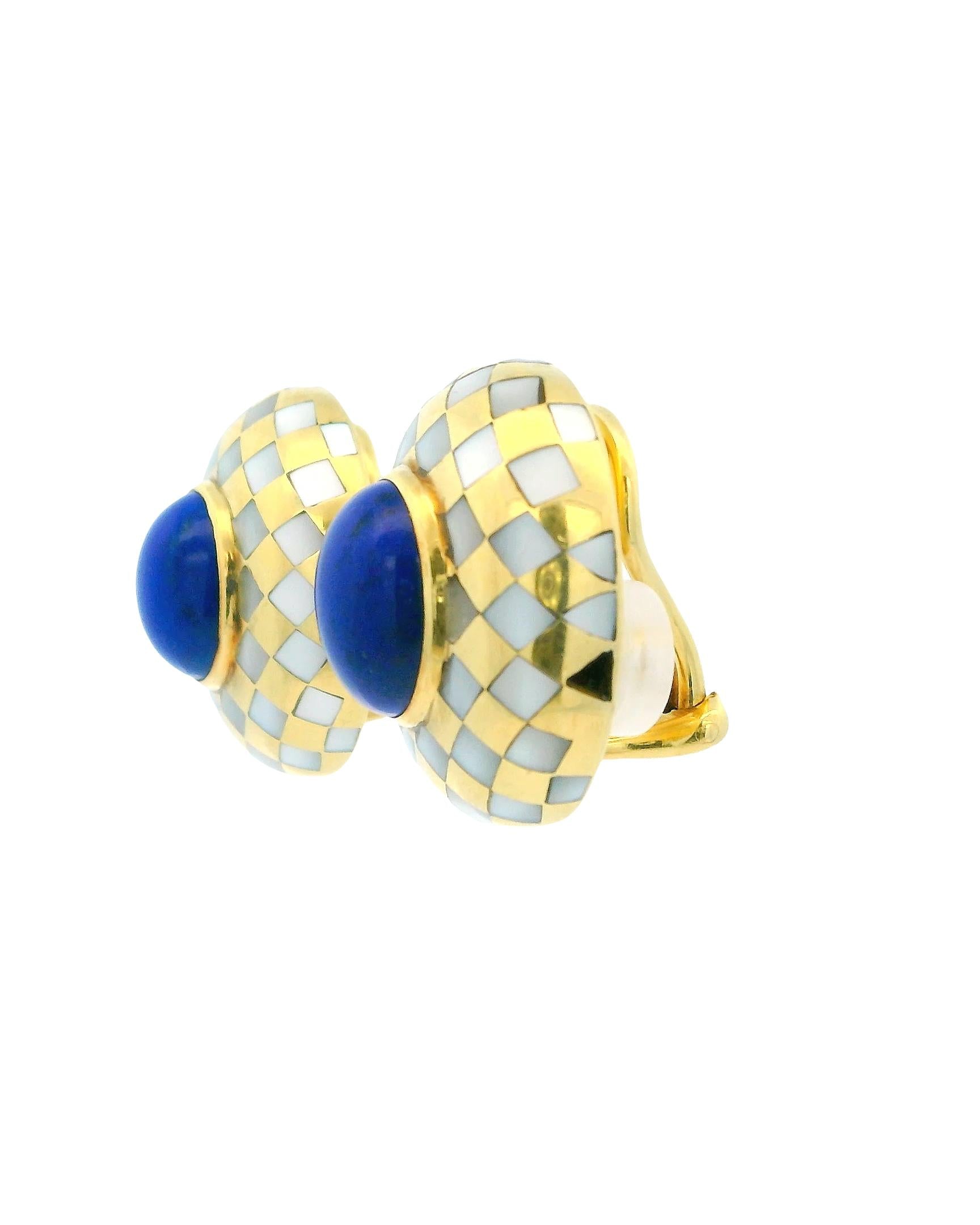 Angela Cummings Oval Clips MOP Grid Lapis Oval Cab Center 18k  Earrings
