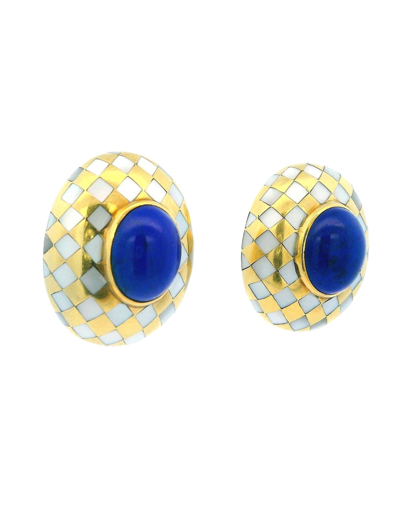 Angela Cummings Oval Clips MOP Grid Lapis Oval Cab Center 18k  Earrings