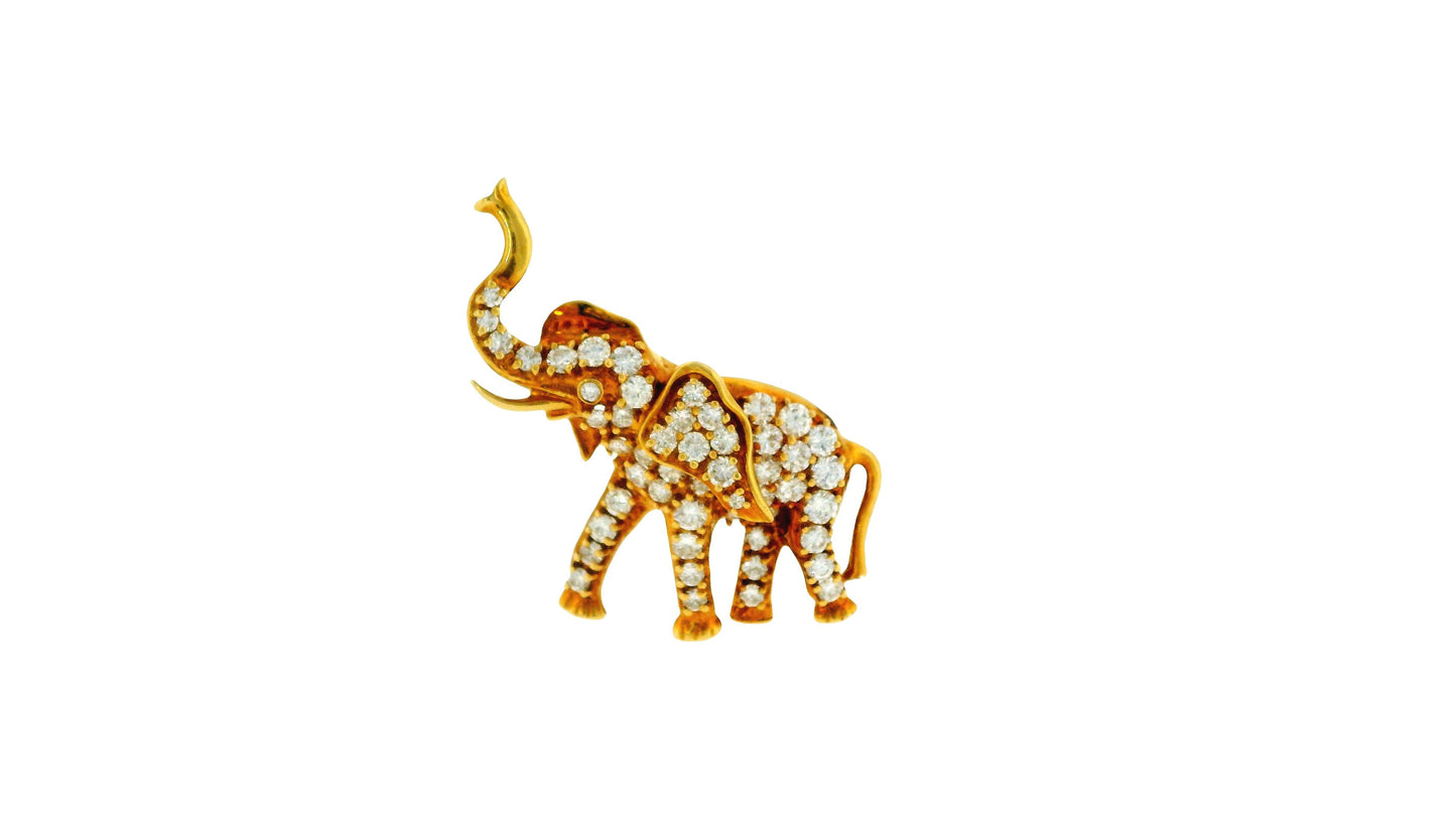 Peter Linderman 18k Rose Gold Pave Diamond Elephant Brooch