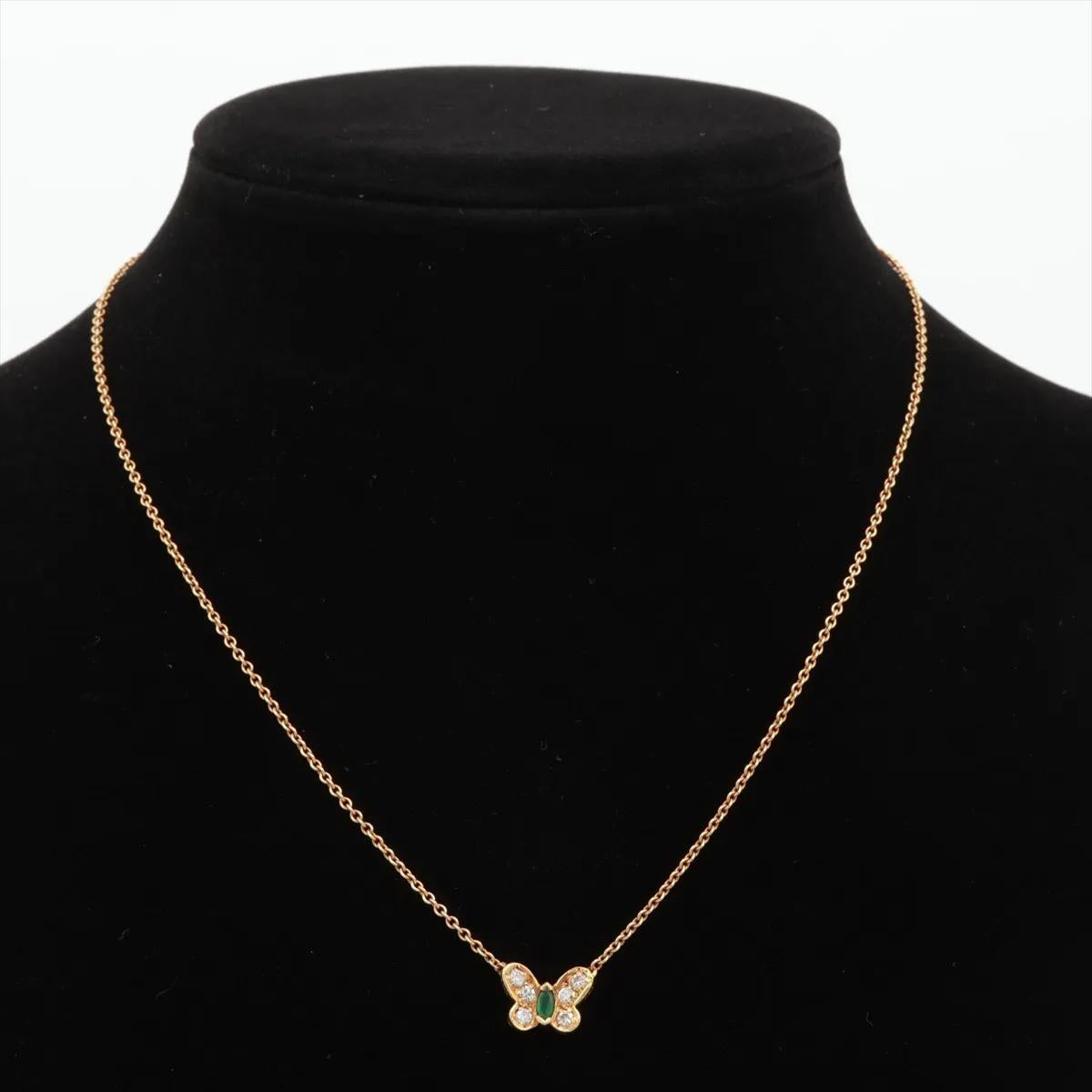 Van Cleef & Arpels Papillon Emerald Diamond 18K Yellow Gold Necklace