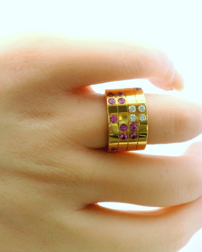 Cartier Laniere Ring Diamonds Pink Sapphires Size 52
