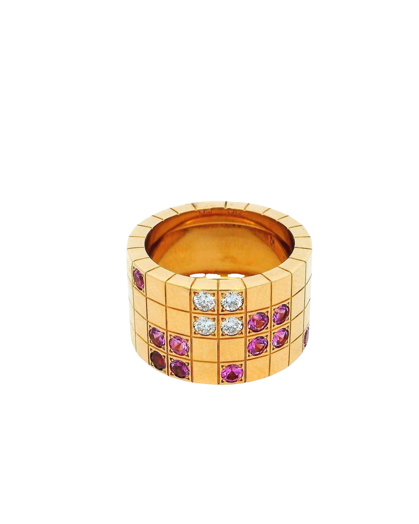 Cartier Laniere Ring Diamonds Pink Sapphires Size 52