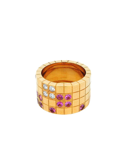 Cartier Laniere Ring Diamonds Pink Sapphires Size 52