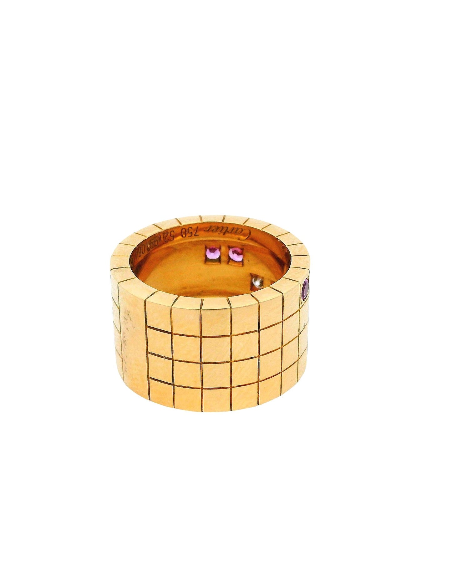 Cartier Laniere Ring Diamonds Pink Sapphires Size 52