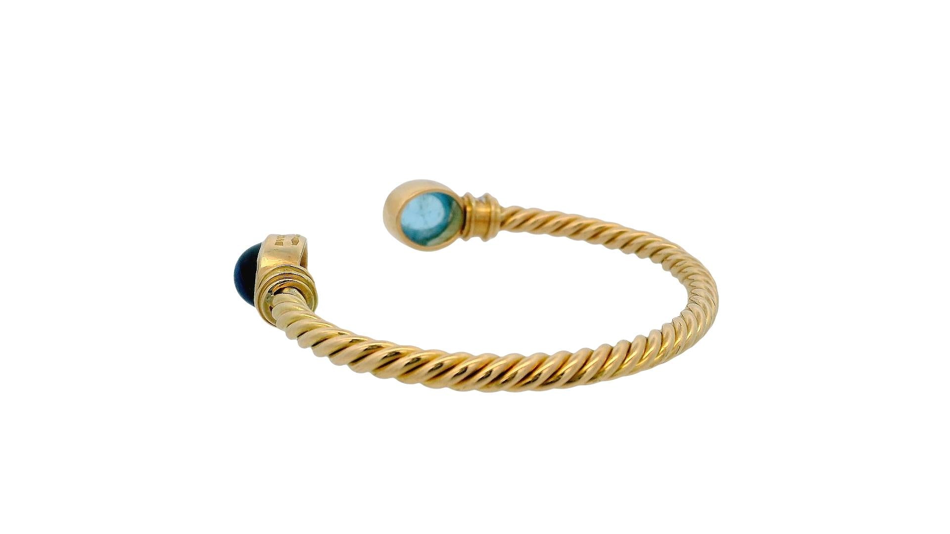 Bvlgari Twist 18K Yellow Gold Cuff W/Aquamarine Amythyst & Diamond