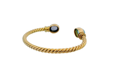 Bvlgari Twist 18K Yellow Gold Cuff W/Aquamarine Amythyst & Diamond