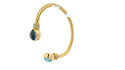 Bvlgari Twist 18K Yellow Gold Cuff W/Aquamarine Amythyst & Diamond