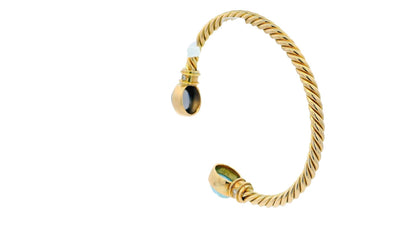 Bvlgari Twist 18K Yellow Gold Cuff W/Aquamarine Amythyst & Diamond