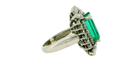 Emerald & Diamond Ring in 18K White Gold
