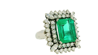 Emerald & Diamond Ring in 18K White Gold