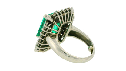Emerald & Diamond Ring in 18K White Gold