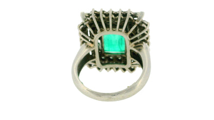 Emerald & Diamond Ring in 18K White Gold