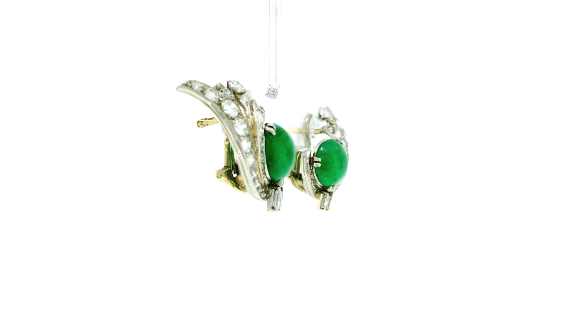 18k White Gold Teardrop Pave with Double Cabochon Jade GIA Certified Earrings